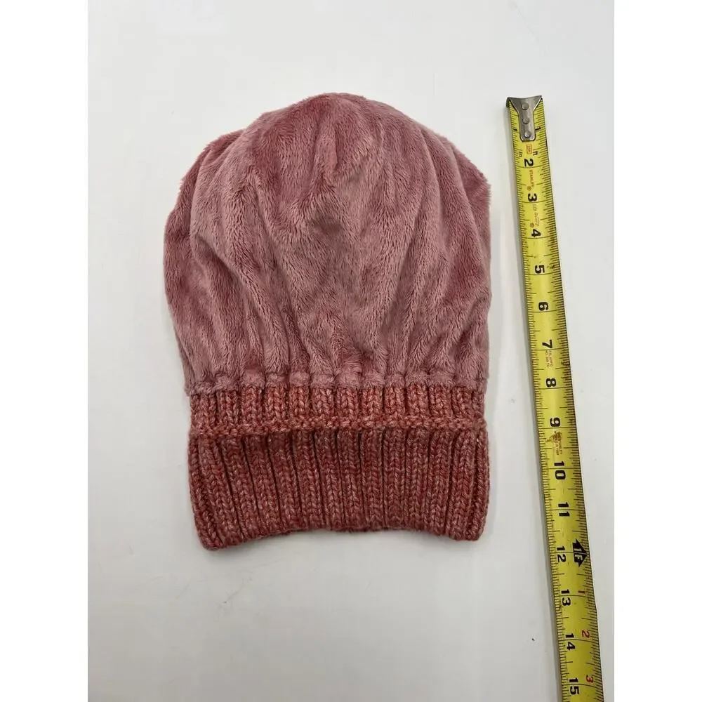 Time and Tru Pink Faux Fur Lined Knit Beanie Hat One Size Women’s Winter